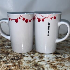 Starbucks 2012 Holiday Ornament Red Garland Coffee Mugs Tall Pair 10.8 oz